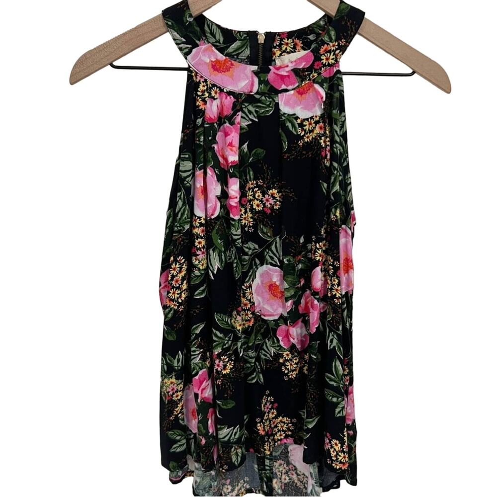 Altar’s State Black & Pink Tropical Floral Tank Top Size XS